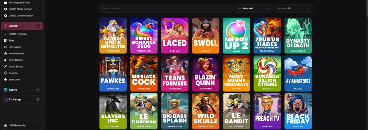 Drizzle Bet Casino Games.